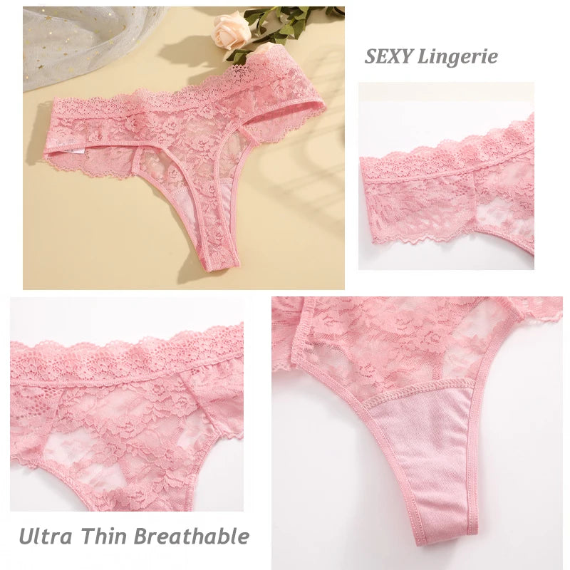 4Pcs/Set Sexy Lace Women's Thong Respirant Taille Basse Floral Femmes Culottes